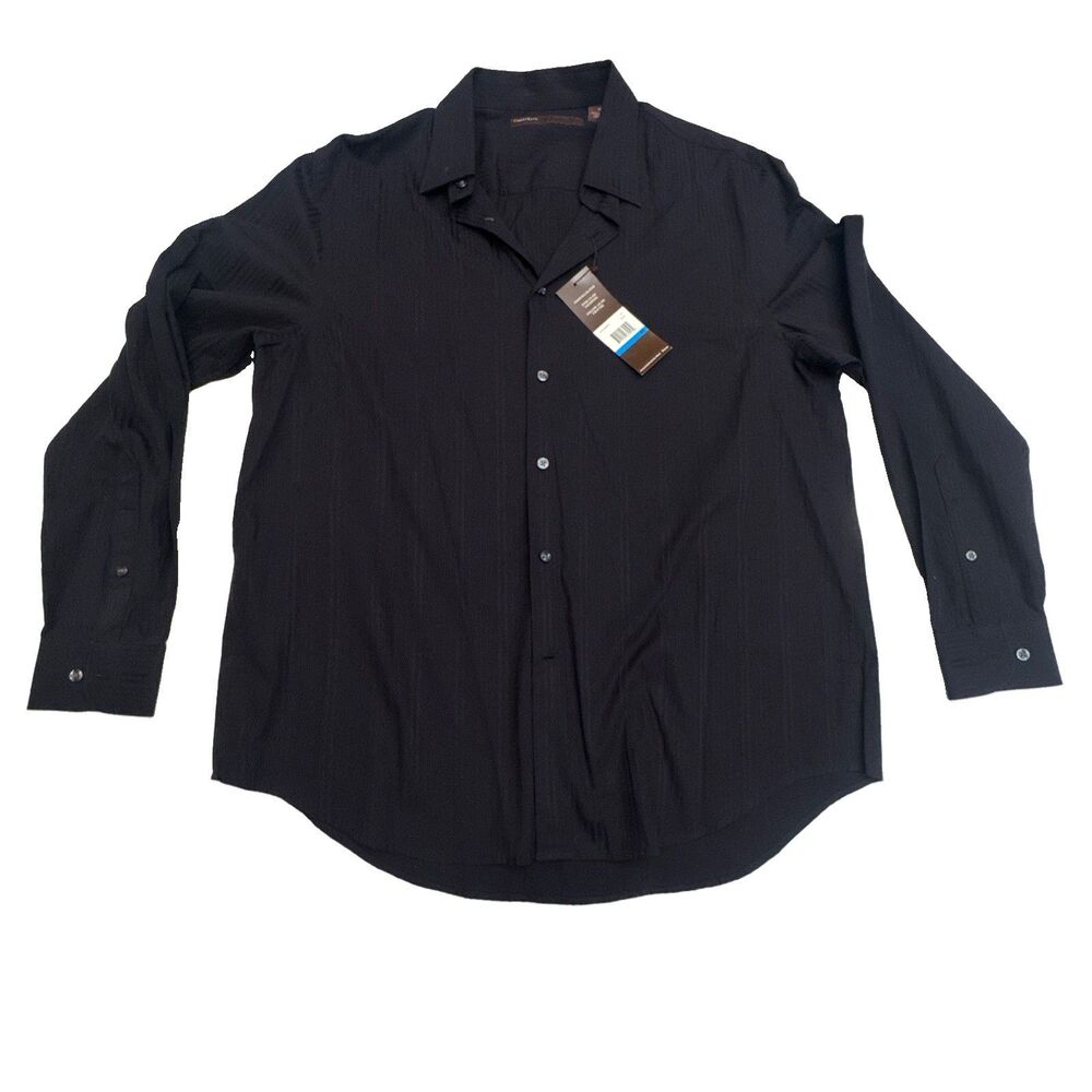 Perry Ellis Men's Long-Sleeve Shirt XL Black Striped 100% Cotton NWT $69.50